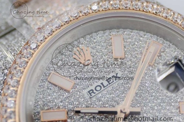 MiroTime 0601 Datejust 41 SS RG Full Diamonds TWF 1:1 Best Edition Diamonds Stick Markers Dial on Bracelet A Refined 2400